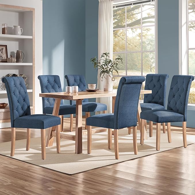 Yaheetech Dining Chairs Set of 6 Fabric Upholstered Dining Room Chairs - Image 6