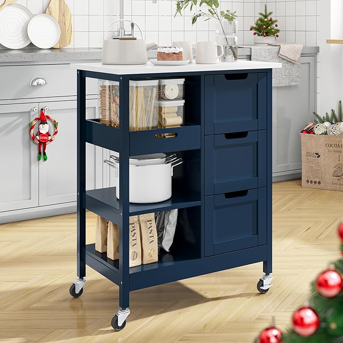 YITAHOME Small Solid Wood Top Kitchen Island Cart on Wheels - Image 9