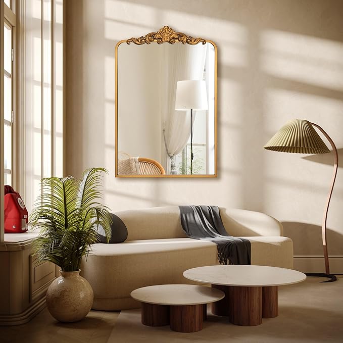 Ruomeng Traditional Wall Mirror, Vintage Bathroom Mirror Baroque Inspired Wall - Image 4
