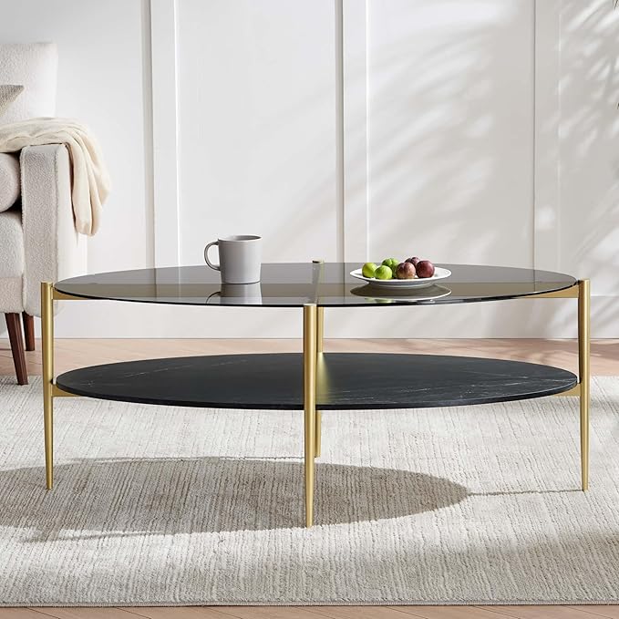 Oval Glass Coffee Table, Mid-Century Modern Design, L43 x W22 x H17 inch - Image 5
