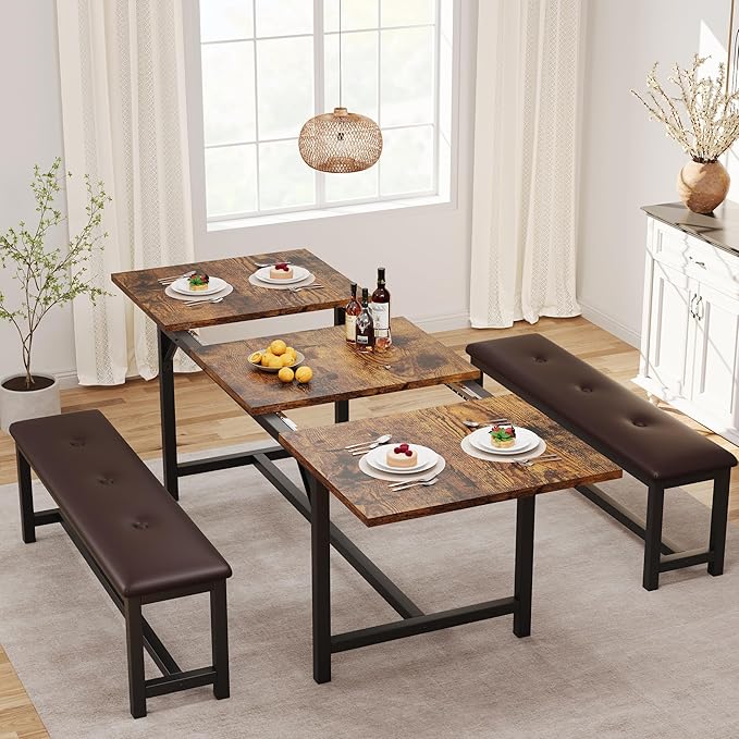 3-Piece Dining Table Set for 4-6 People, Extendable Kitchen Table Set - Image 3