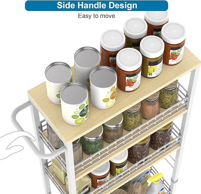 YBING Slim Storage Cart 4-Tier Rolling Kitchen Utility Cart White Narrow - Image 7