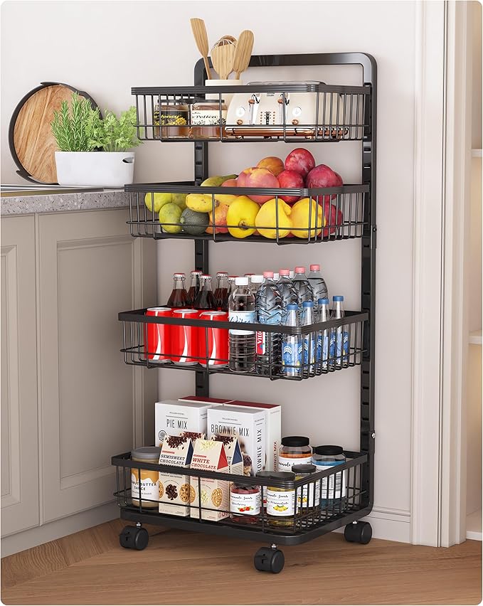 UMDONX 4-Tier Kitchen Storage Cart Metal Snack Cart Adjustable Fruit Basket on by UMDONXBuyNow
