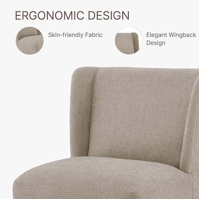 Upholstered Dining Chair with Casters Wingback Modern Side Armless Deskchair - Image 6