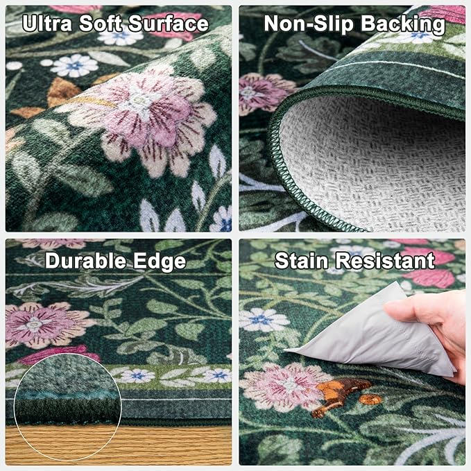 Entryway Rug 2X3 Small Rugs: Floral Washable Door Mat Vintage Soft Low Pile - Image 7