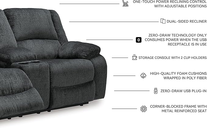 Signature Design by Ashley Draycoll Power Double Reclining Loveseat - Image 4