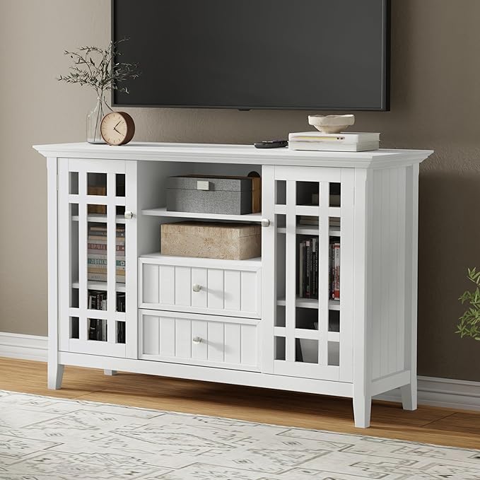 SIMPLIHOME Bedford SOLID WOOD 53 inch Wide Transitional TV Media Stand in White - Image 2