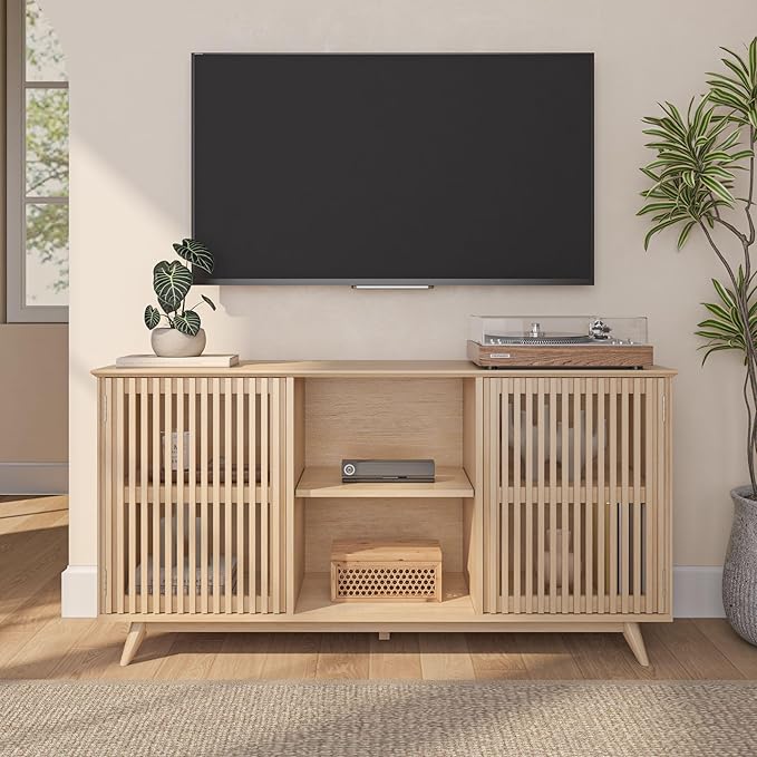 Plank+Beam Mid-Century Modern Wood TV Stand, Solid Wood Entertainment Console - Image 3