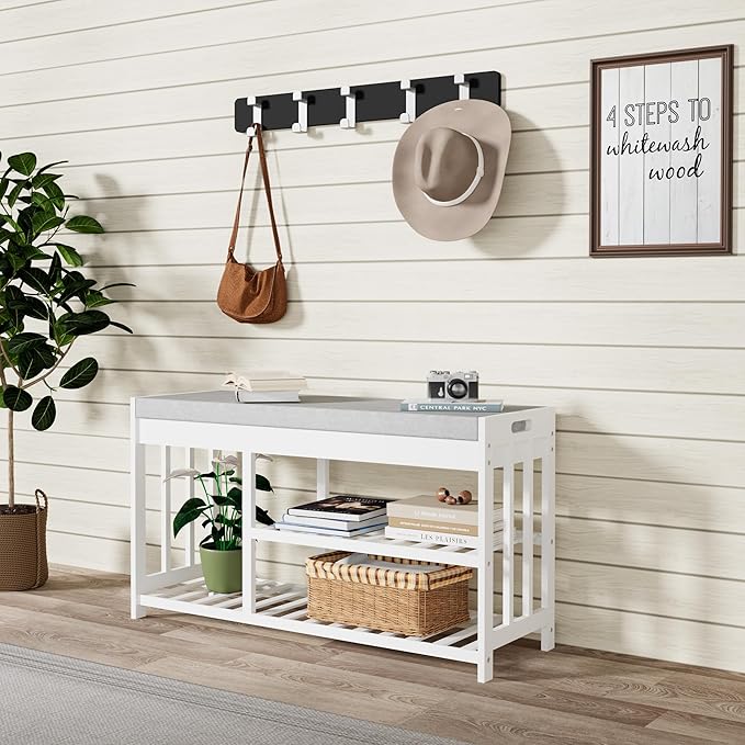 3-Tier Bamboo Shoe Rack Bench, Shoe Storage Organizer Bench, Entryway Benchs - Image 4