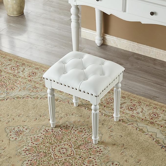 Vanity Bench Stool with Microfiber Leather Cushion, Vanity Chair Ottoman - Image 3