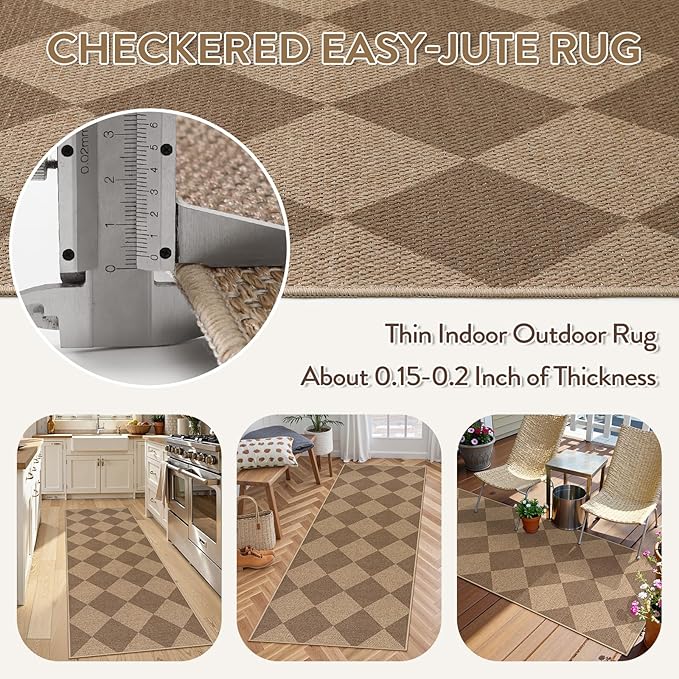 Lahome Checkered Easy Jute Runner Rug, 2x6 Kitchen Mats - Image 4