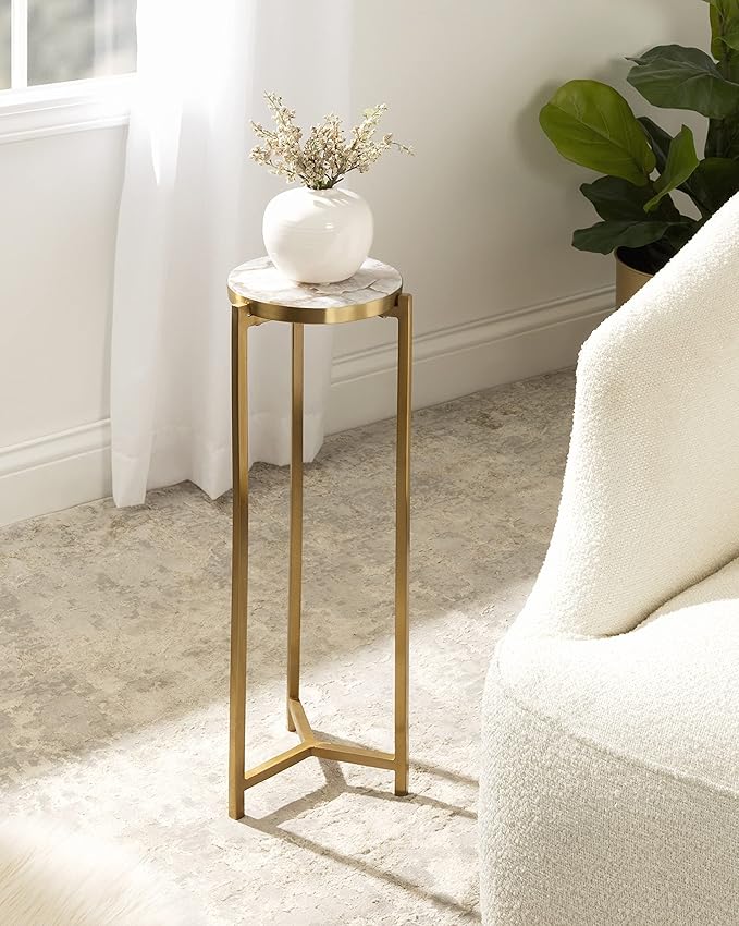 Kate and Laurel Aguilar Modern Drink Table; 9 x 9 x 23; Natural Stone and Gold; - Image 2