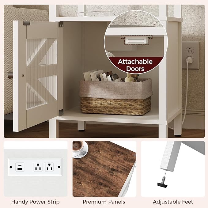 Farmhouse Nightstand with Charging Station, End Table with Storage, Acrylic Door - Image 7