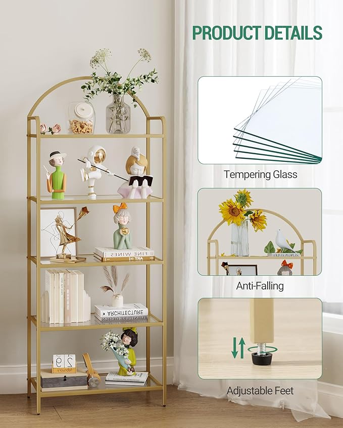 Bookcase Bookshelf, Tempered Glass Bookshelves, Slim Shelving Unit - Image 3