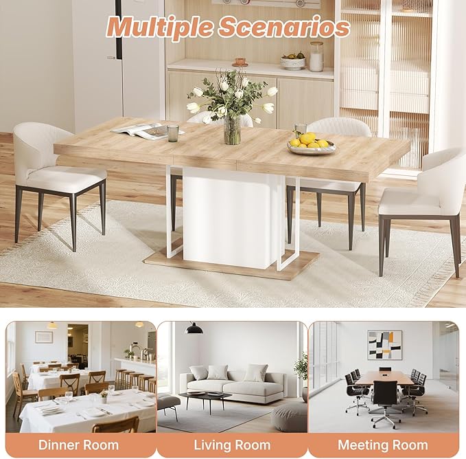 63"-78.7" Expandable Dining Table, 6-10 Farmhouse Kitchen Table, Extendable - Image 5