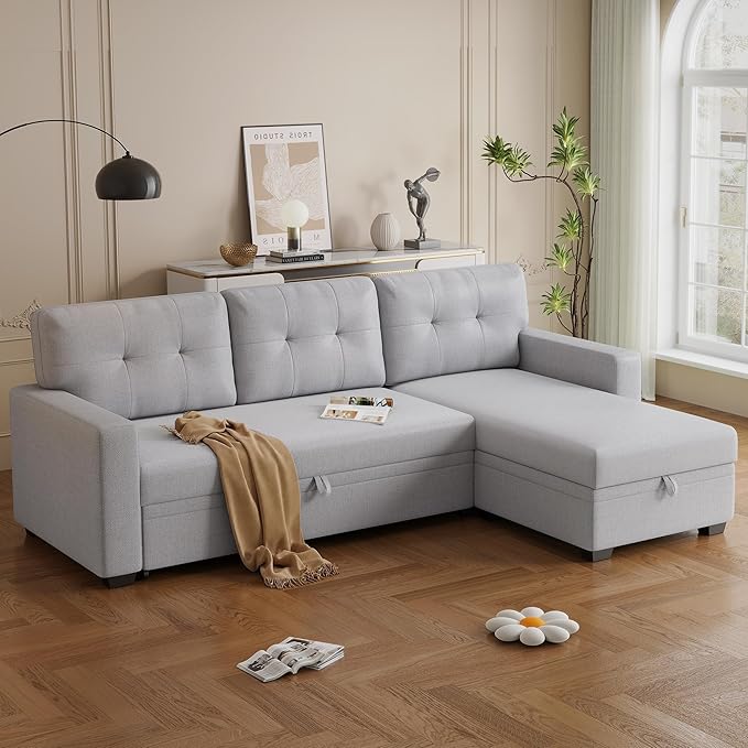 Ball & Cast L-Shape Convertible Sectional Sleeper Sofa Bed 4 in 1 Pull Out Couch - Image 6