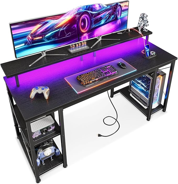 ODK 55 Inches Gaming Desk with LED Lights, Computer Desk with Monitor Stand by ODK