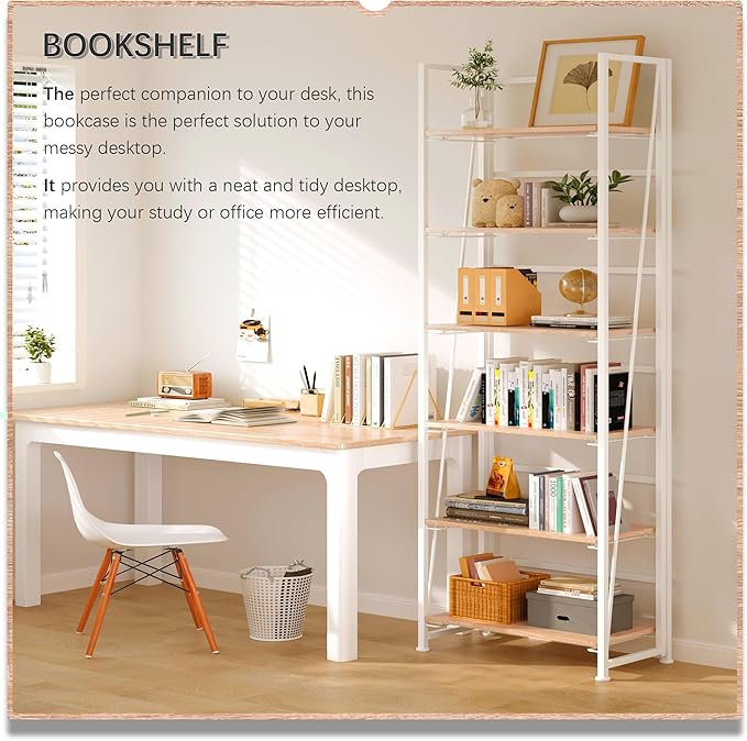 4NM No Assembly Folding Bookshelf, 6-Shelf 74" H Collapsible Foldable Bookcase - Image 3