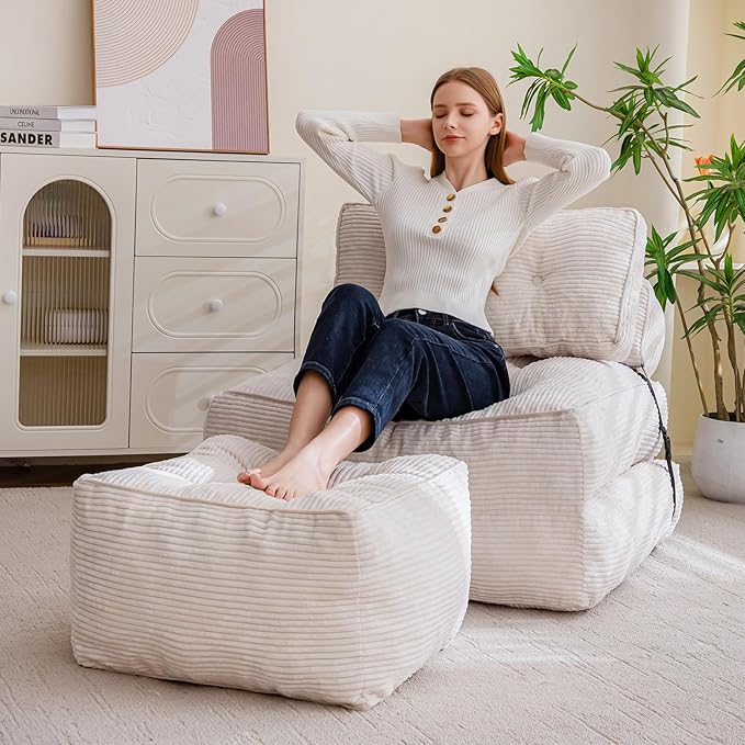 HIGOGOGO Square Stuffed Pouf Ottoman, Corduroy Poufs - Image 6