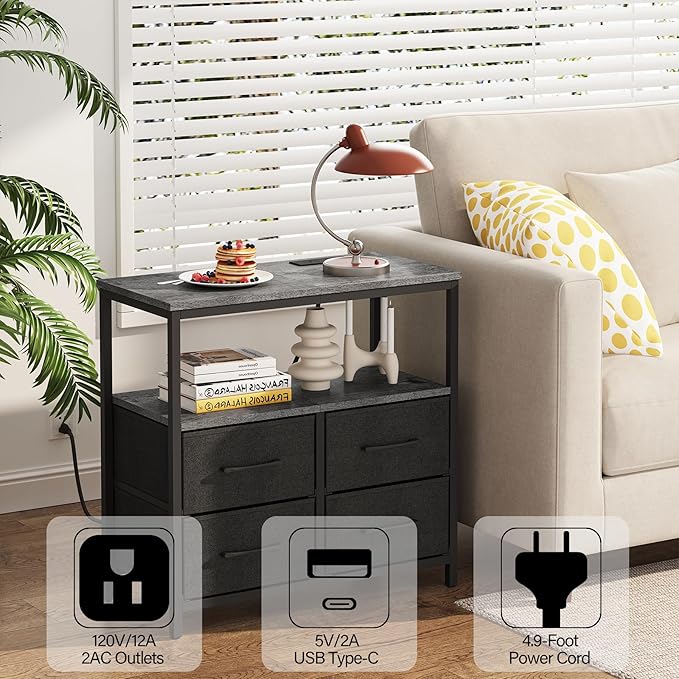 TUTOTAK LED Night Stand with Charging Station, Large Nightstand with USB and - Image 7