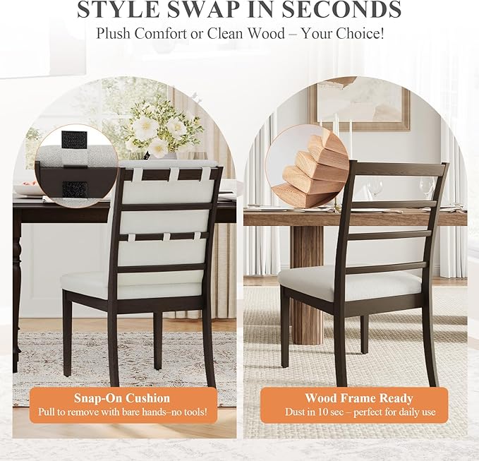 COLAMY Wooden Dining Chairs Set of 6, Modern Fabric Upholstered Kitchen Side - Image 3