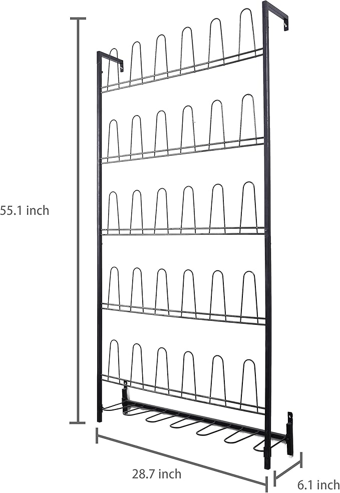MyGift Modern Matte Black Metal Hanging Shoe Rack - Image 6