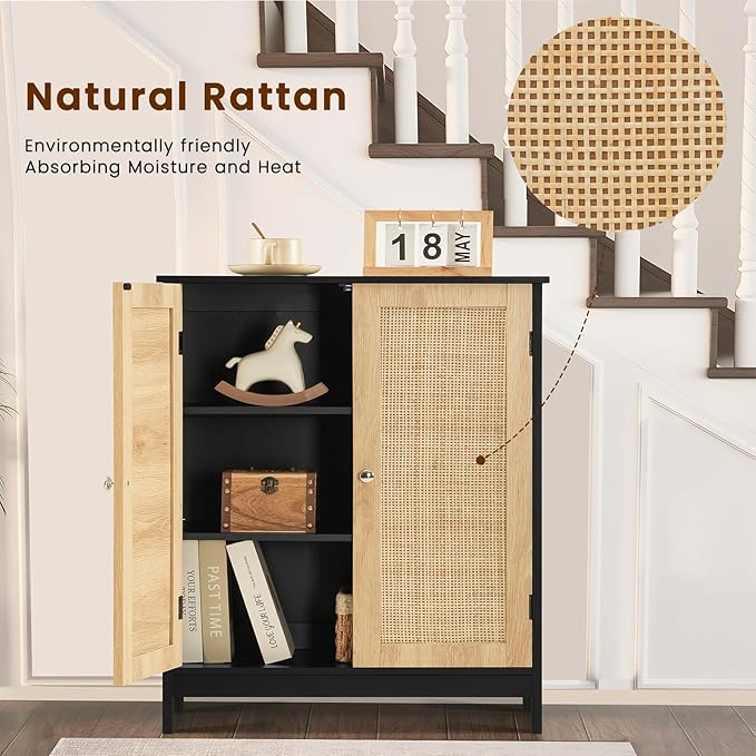 Iwell Storage Cabinet with Rattan Doors, Bathroom Storage Cabinet with - Image 6
