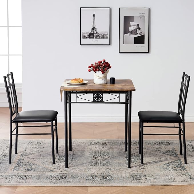 VECELO 3-Piece Dining Room Wooden Kitchen Table and Pu Cushion Chair Sets - Image 5