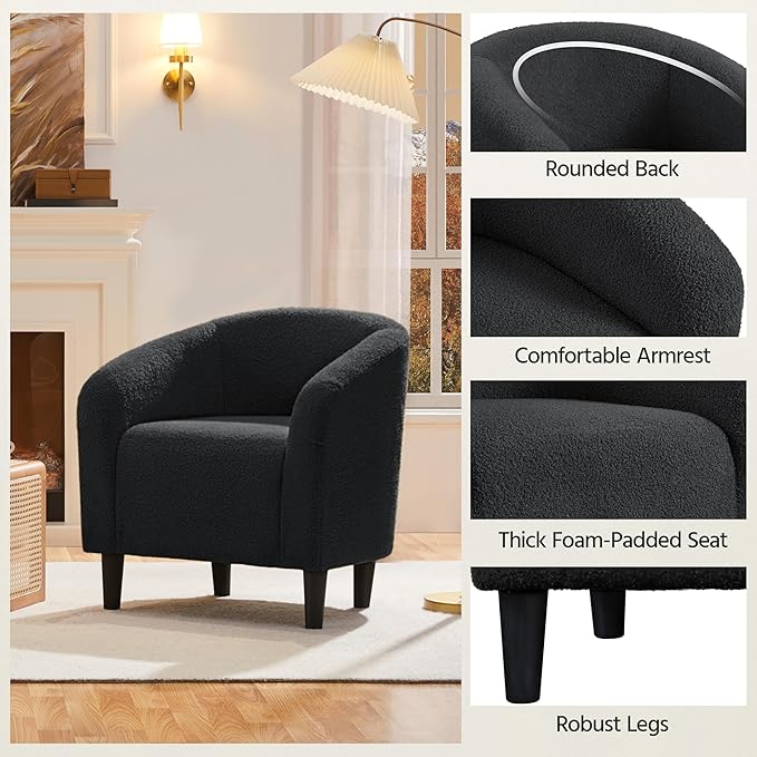 Yaheetech Accent Barrel Chair, Boucle Fabric Club Chair, Furry Sherpa Elegant - Image 7