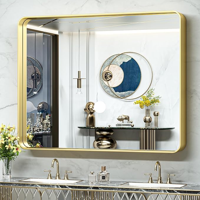 TokeShimi 48x40 Inch Brushed Gold Bathroom Vanity Mirror by RefinedBathroomAccessories