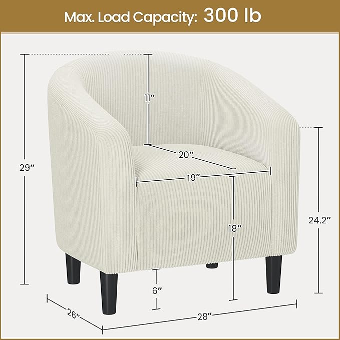 Yaheetech Accent Barrel Chair, Corduroy Fabric Club Chair, Furry Sherpa Elegant - Image 3