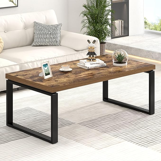EXCEFUR Modern Coffee Table, Industrial Wood and Metal Center Table by EXCEFUR