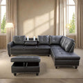 L Shaped Sectional Sofa with Ottoman, Nail-Head Design Leather Right Facing by GlasFlength