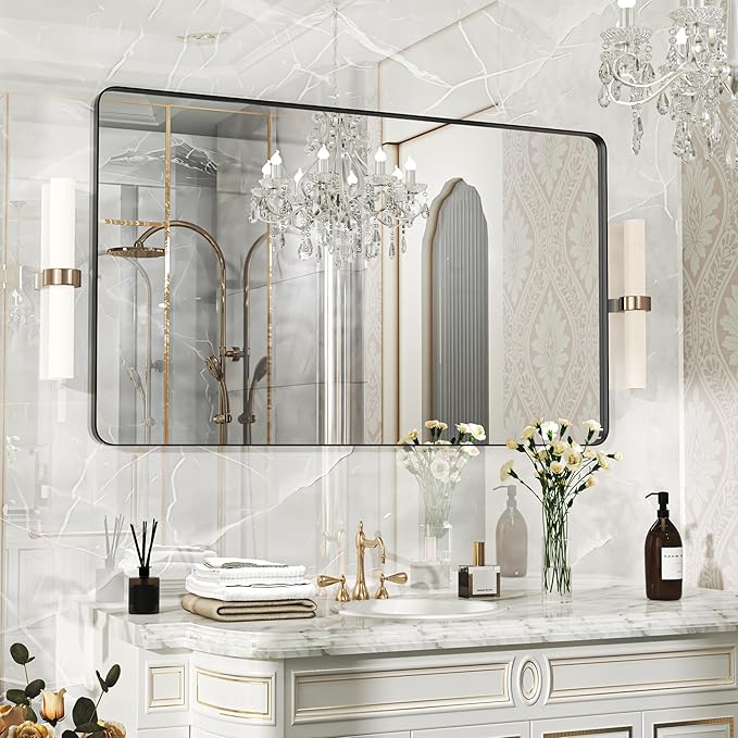 50×30 Black Bathroom Mirror, Rectangular Bathroom Vanity Mirror by FunMemories