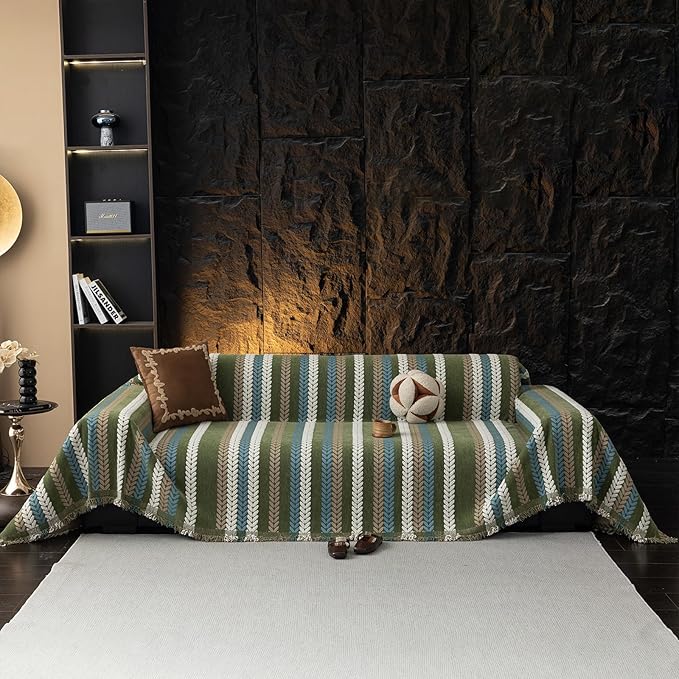 STACYPIK Thick Jacquard Green Couch Cover, Washable Sofa Cover by STACYPIK