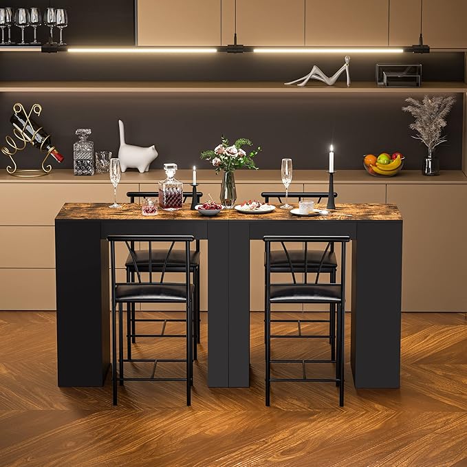 VECELO Small Bar Table and Chairs Tall Kitchen Breakfast Nook - Image 2