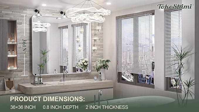 TokeShimi 36 x 36 Inch Wall Mirror Brushed Silver Bathroom Vanity Mirror - Image 2