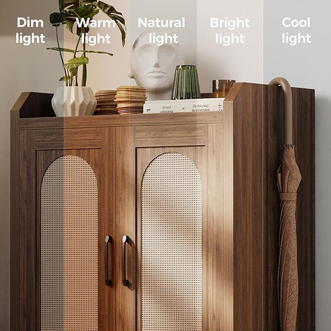 Shoe Cabinet Storage for Entryway, Natural Rattan Storage Cabinet, Wooden Shoe - Image 6