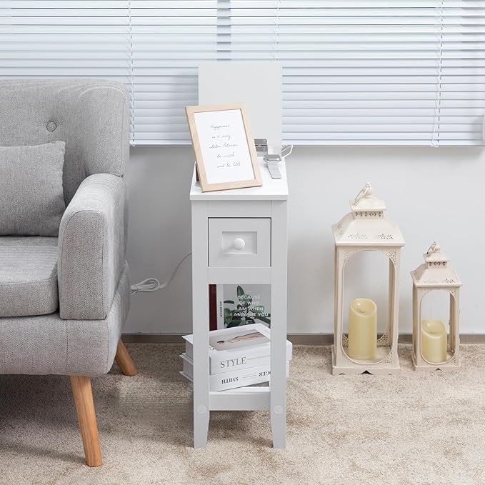 White End Table with Movable Top and Charging Station, Narrow Side Table with - Image 2
