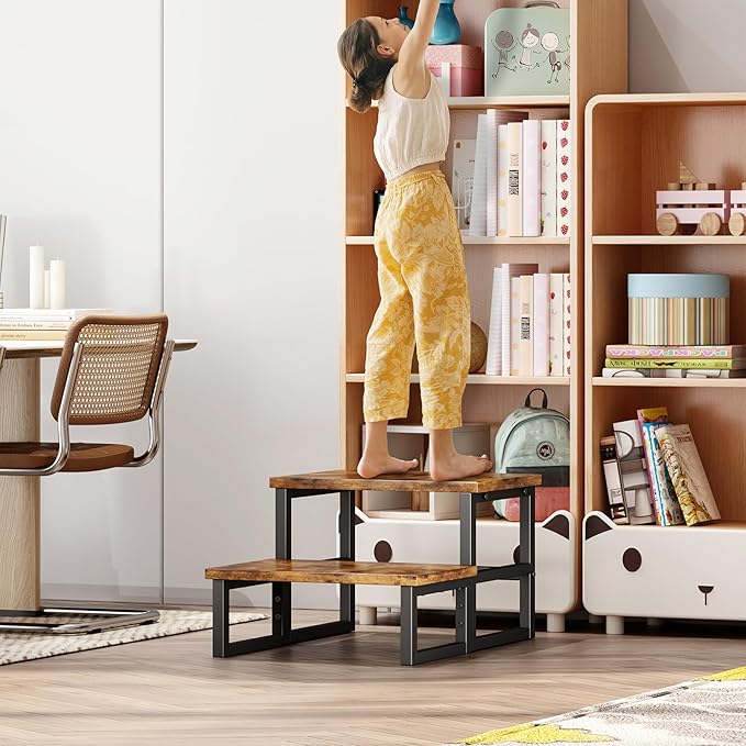 Homeiju 3 in 1 Step Stools for Adults Kids Toddler, Heavy Duty Wooden Step Stool - Image 7