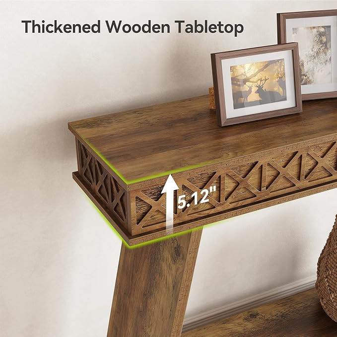 LITTLE TREE 70.87" Long Farmhouse Console Table, 2-Tier Shelf Narrow Accent - Image 5