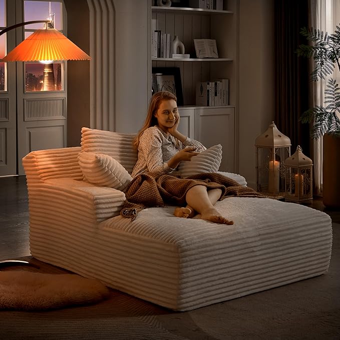 Oversized Chaise Daybed Lounge Sleeper Chair Sofa Bed Indoor, Fluffy Corduroy - Image 7