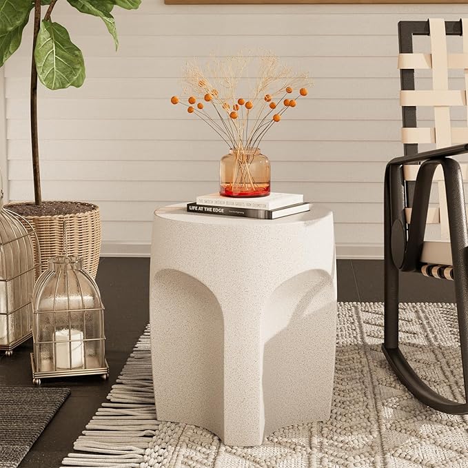 COSIEST Set of 2 Concrete Side Table Drum Shape, 2 Pieces Outdoor Side Table - Image 2