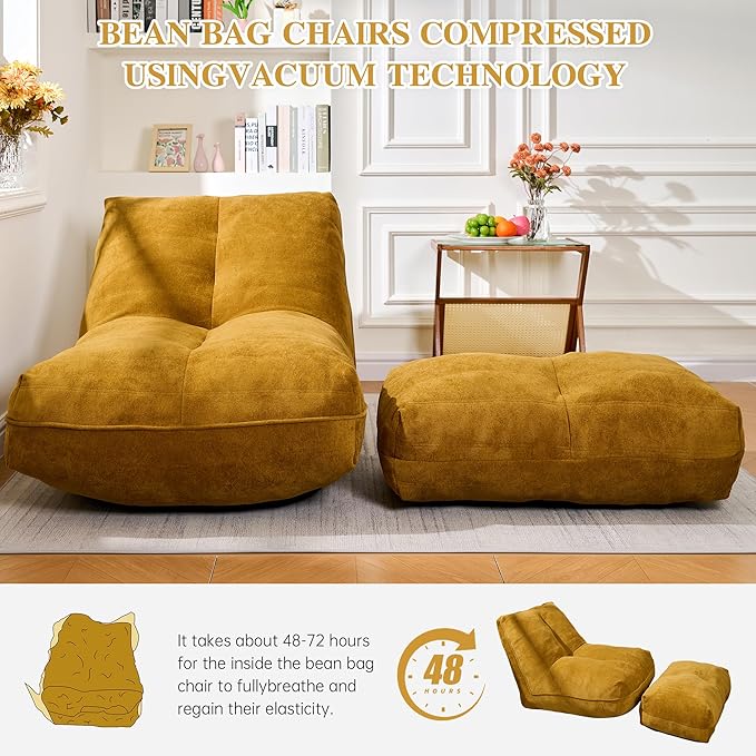 Bean Bag Chair with Ottoman, Comfy Bean Bag Sofa with Memory Foam, Lazy BeanBag - Image 8
