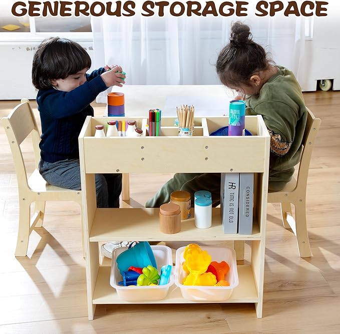 Kids Art Table and Chair Set, Birch Wooden Activity Craft Table, Kids Drawing - Image 5