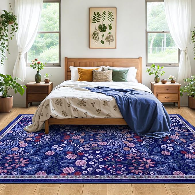 8x10 Area Rugs for Living Room: Floral Washable Rug Vintage Large Soft Boho - Image 3