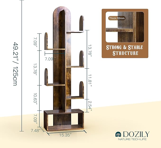 Cactus Tree Bookshelf, 5-Tier Wood 50" Tall Corner Storage Rack - Image 3