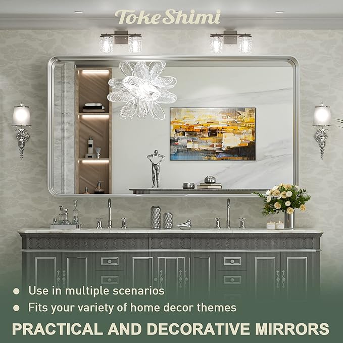 TokeShimi 55 x 36 Inch Brushed Silver Mirror Wall Mirror - Image 8