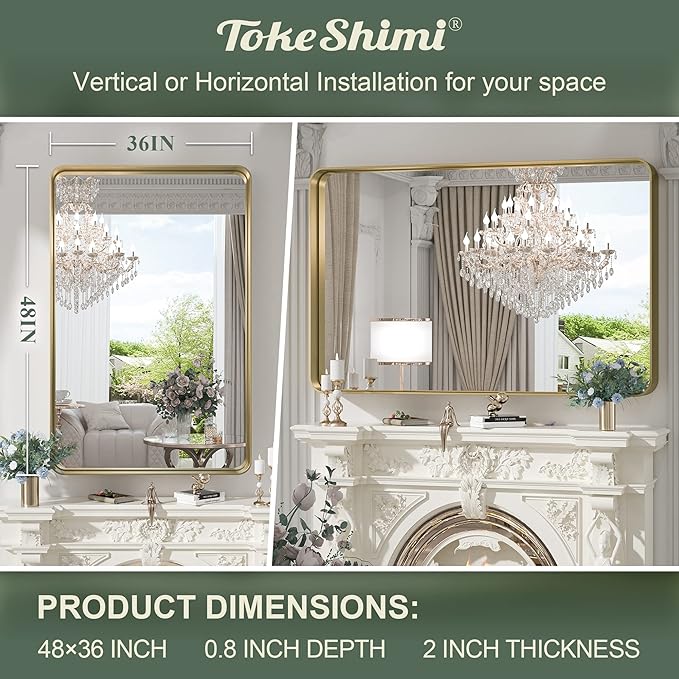 TokeShimi 48x36 Inch Brushed Gold Bathroom Vanity Mirror - Image 5