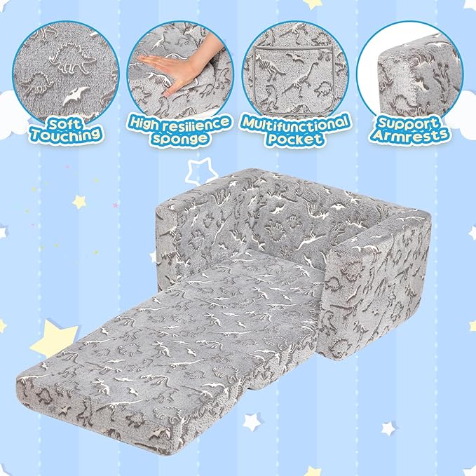 ALIMORDEN 2-in-1 Flip Out Cuddly Sherpa Toddler Couch, Convertible Sofa to - Image 5
